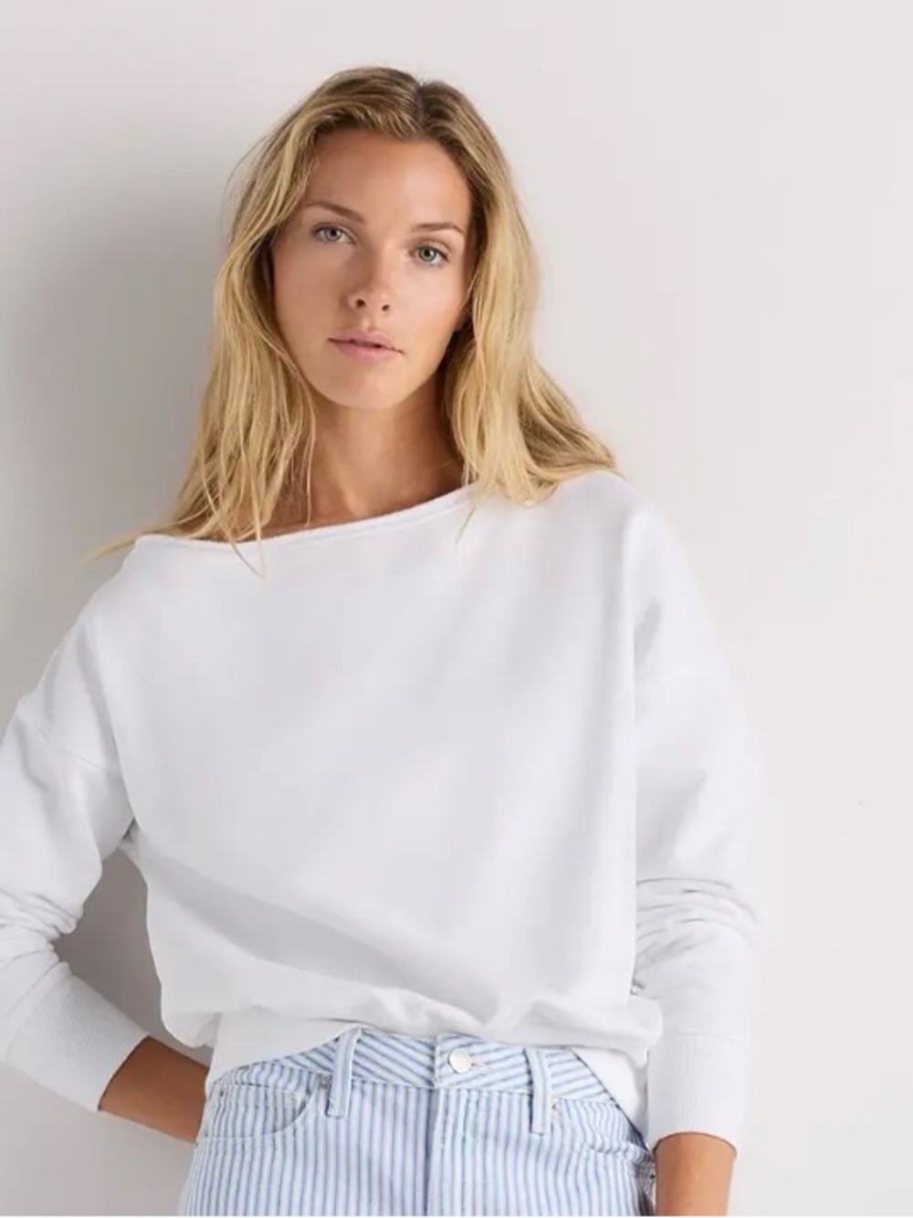 Quince White Boatneck Sweatshirt - Relaxed Women's Pullover